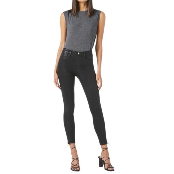 Frame Le High Skinny Coated Noir Jeans - Picture 1 of 8